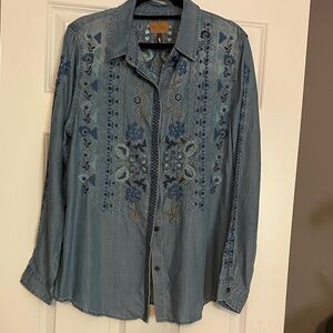 DRIFTWOOD Blue Embroidered Button-Down Shirt